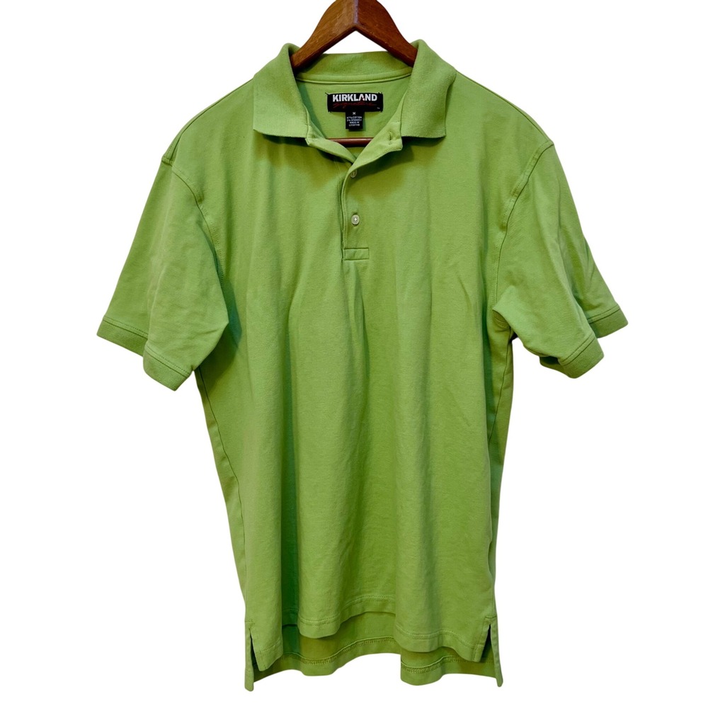 Kirkland Signature Mens Green Short‎ Sleeve Polo Shirt Size Medium Cotton Blend